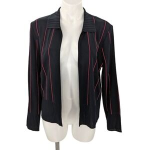 Ming Wang black pink pinstripe open front cardigan sweater medium long stripe